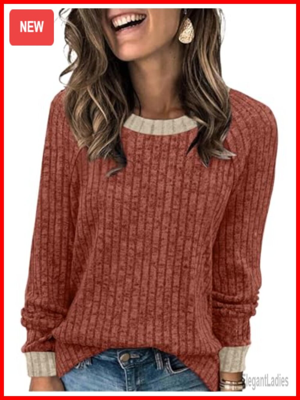 Womens Lightweight Color Block Sweater Long Sleeve Soft Casual Pullover